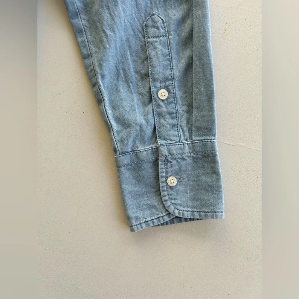 J Crew Blue Chambray Shirt Ruffle Peter Pan Collar Long Sleeve Women's Size 4 - Picture 12 of 15